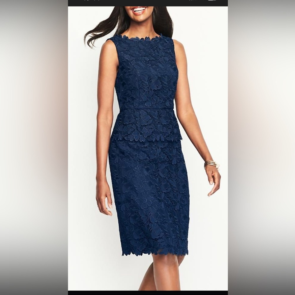 Talbots Navy Lace Peplum V Back Cocktail Dress Size 2